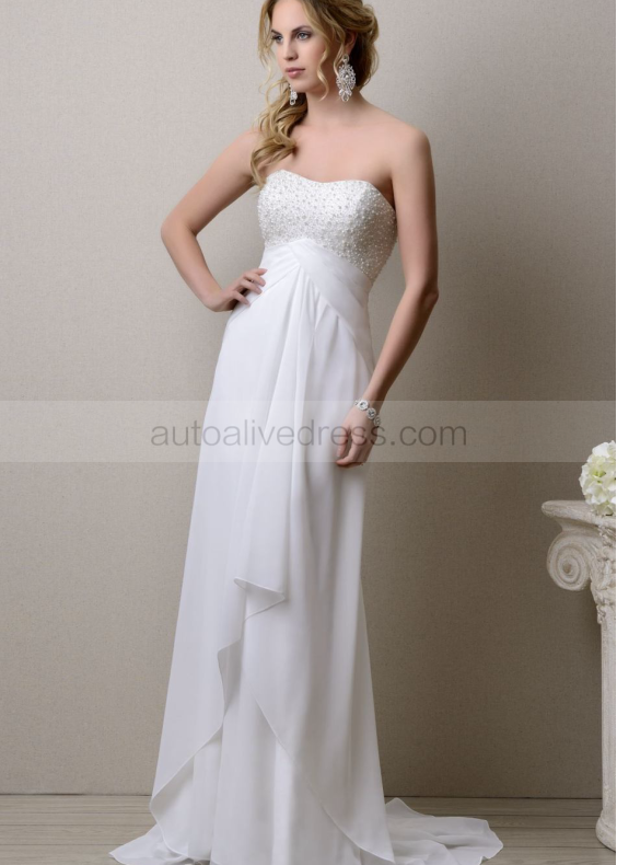 Semi-sweetheart Neckline Ivory Chiffon Beaded Prom Dress